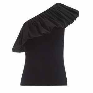 LUCY TOP Marie Oliver One-Shoulder Ruffle Knit Top - Black